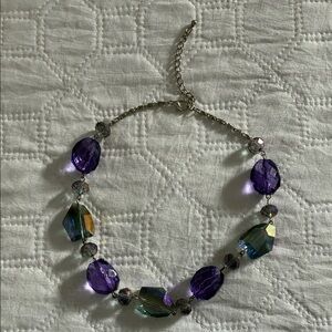 Iridescent Purple Crystal Bead Necklace with Silver Chain